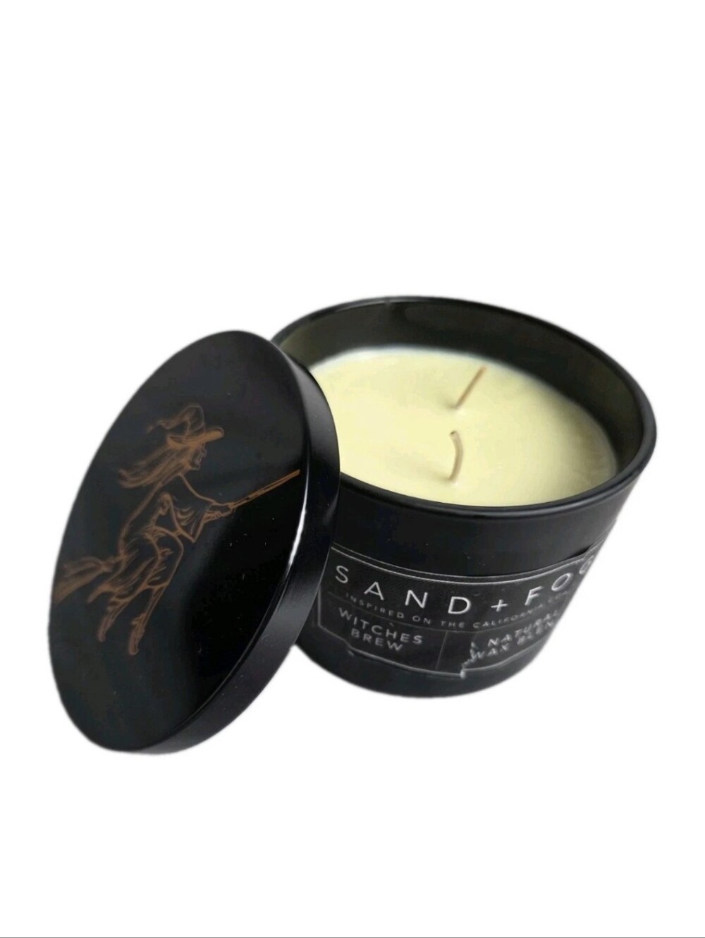 SAND + FOG Halloween WITCHES BREW 12oz SANDLEWOOD Scented 2 Wick CANDLE New
